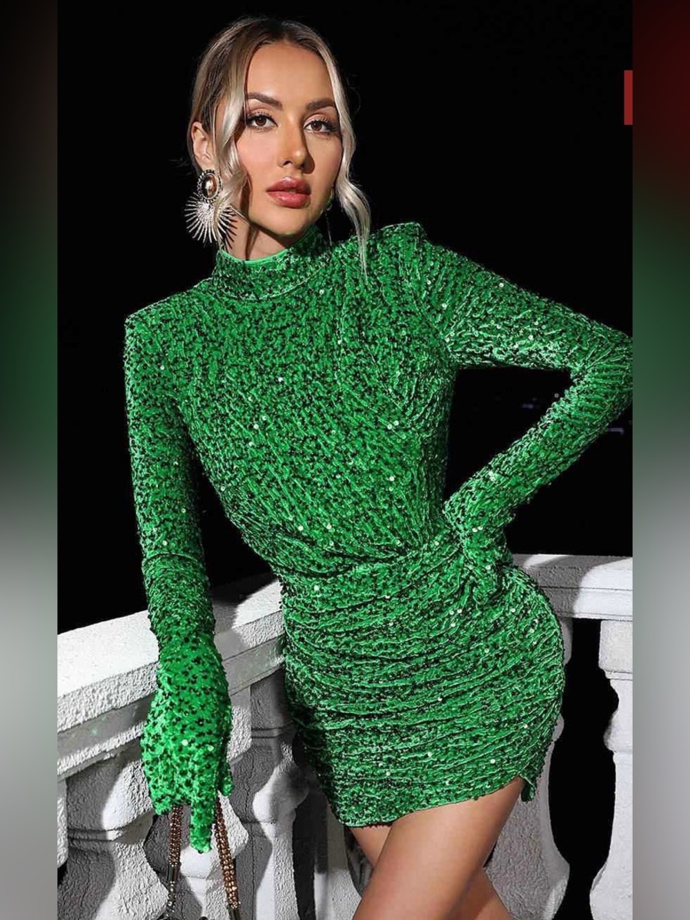 Mew Mews Gali Sequin Velvet Gloves Mini Dress in Green Velvet w/ Sequins | Small
